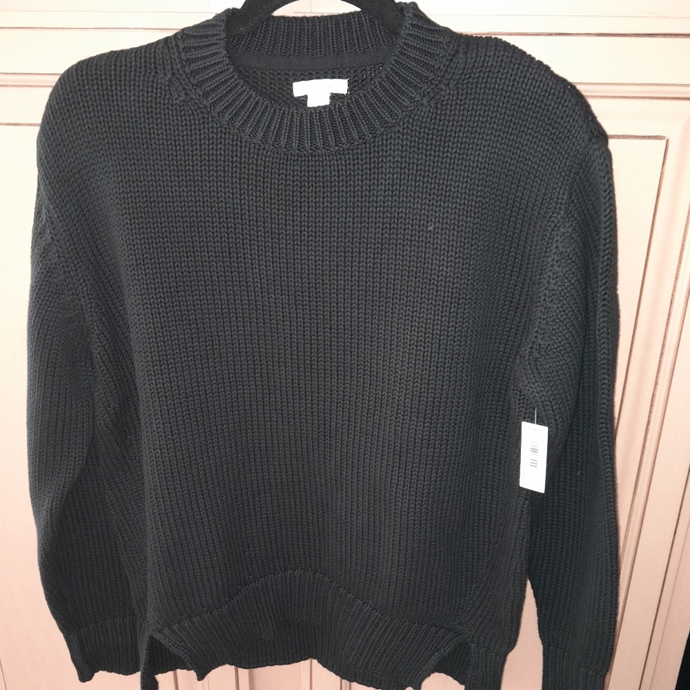 Daily Ritual Women's Ling-Sleeve Crewneck Sweater, Black Size XS